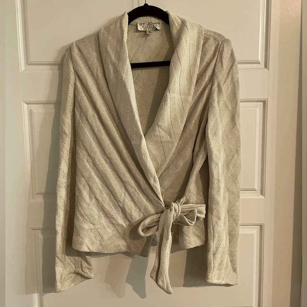 St John evening collection beige gold shimmer sweater